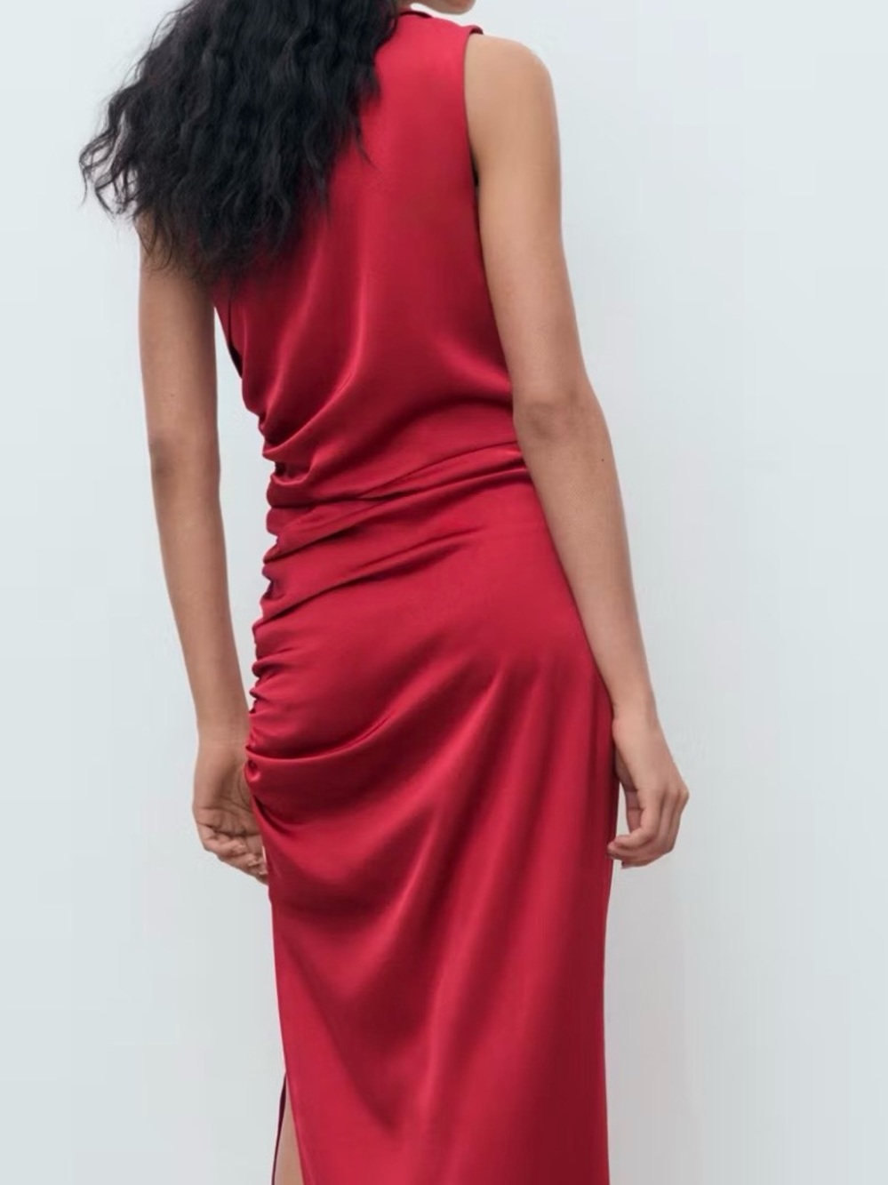 Mango One-Shoulder Wine Red Ruched Gown - Picture 6 of 10